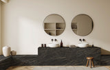 Beige,Bathroom,Interior,With,Double,Sink,And,Round,Mirror,,Stool